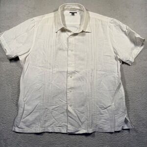 Vintage Y2K Apt. 9 Linen Blend Shirt Short Sleeve Button Up Baggy‎ White XL